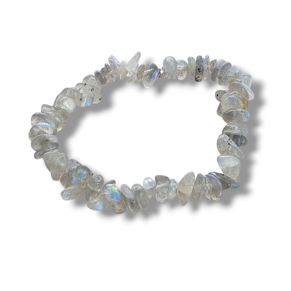 KJC HSN 925 Sterling Silver Genuine Stone Labradorite stretch‎ Bracelet 7” New